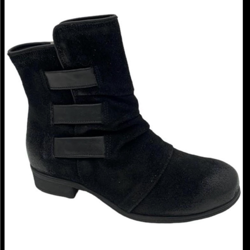 New Miz Mooz Women Leather Triple Strap Ankle Boots Shawn Black, size 38/Us 7.5